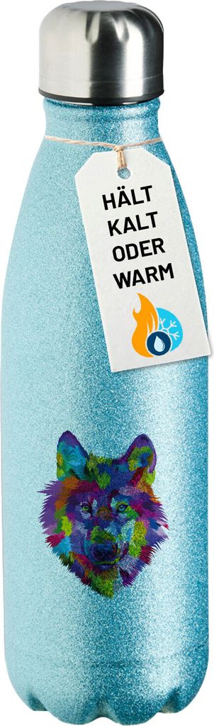 Huuraa Trinkflasche Wolf Colorful 500ml Blue Edelstahl Wasserflasche Trinkflasche Geschenkidee