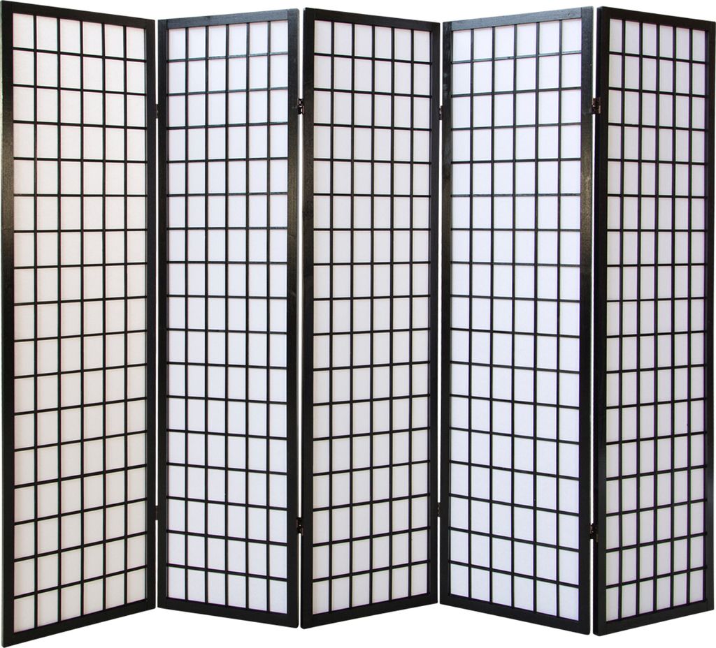 5 Panneaux Shoji Paravent Japonais Bois Noir Séparateur de Image du produit 