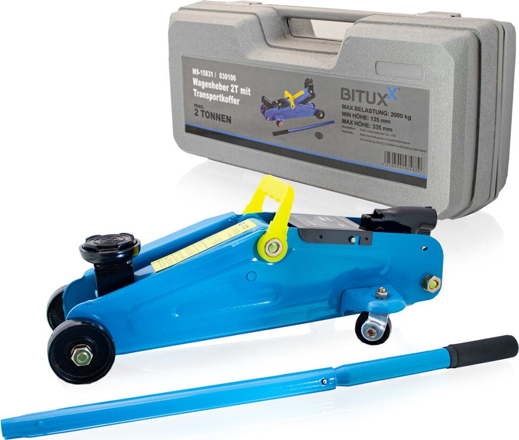 Bituxx Rangierwagenheber 2T Blau mit Transportkoffer Produktbild 