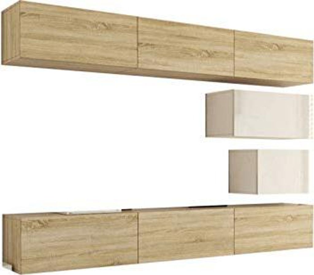 Furnitech Wohnwand Wohnzimmer - Hängend Wohnwand Modern - Wohnzimmer Schrankwand mit Regale und TV Schrank - Wohnzimmer Möbel ohne LED (Future C1...
