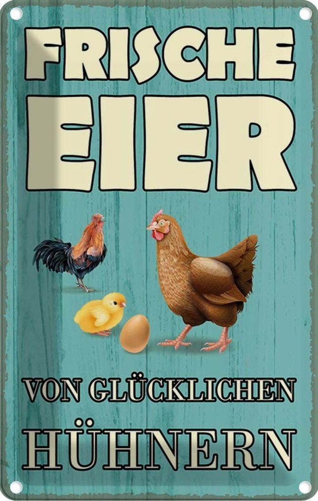 vianmo Blechschild 18x12 cm frische Eier glückliche Hühner Produktbild 