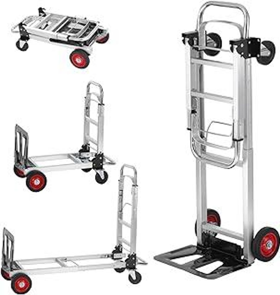 VEVOR Klappbare Sackkarre aus Aluminium, 2-in-1, Sackkarre, Umzugskarre, Traglast 181 kg, umwandelbar in Plattformwagen, Gummiräder, für Transpor...