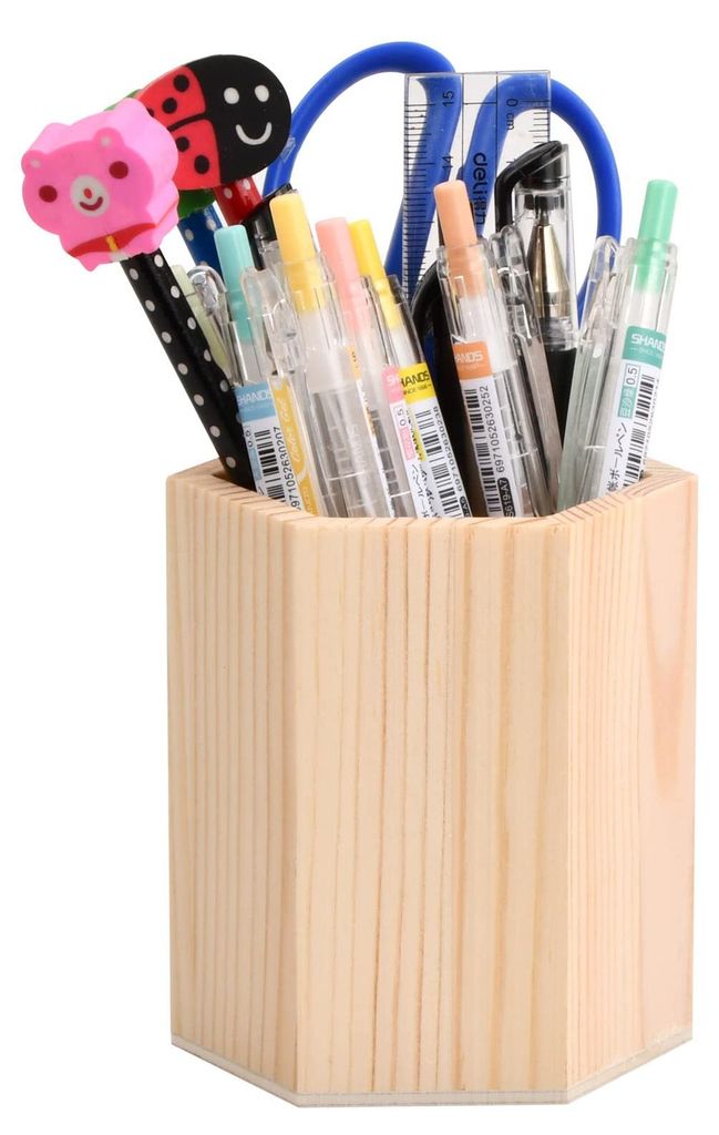 Stiftehalter aus Holz, Schreibtisch-Stiftehalter, sechseckiger Stiftehalter aus Holz, unfertiger Stiftehalter für DIY-Malprojekte, Schule, Büro, ...