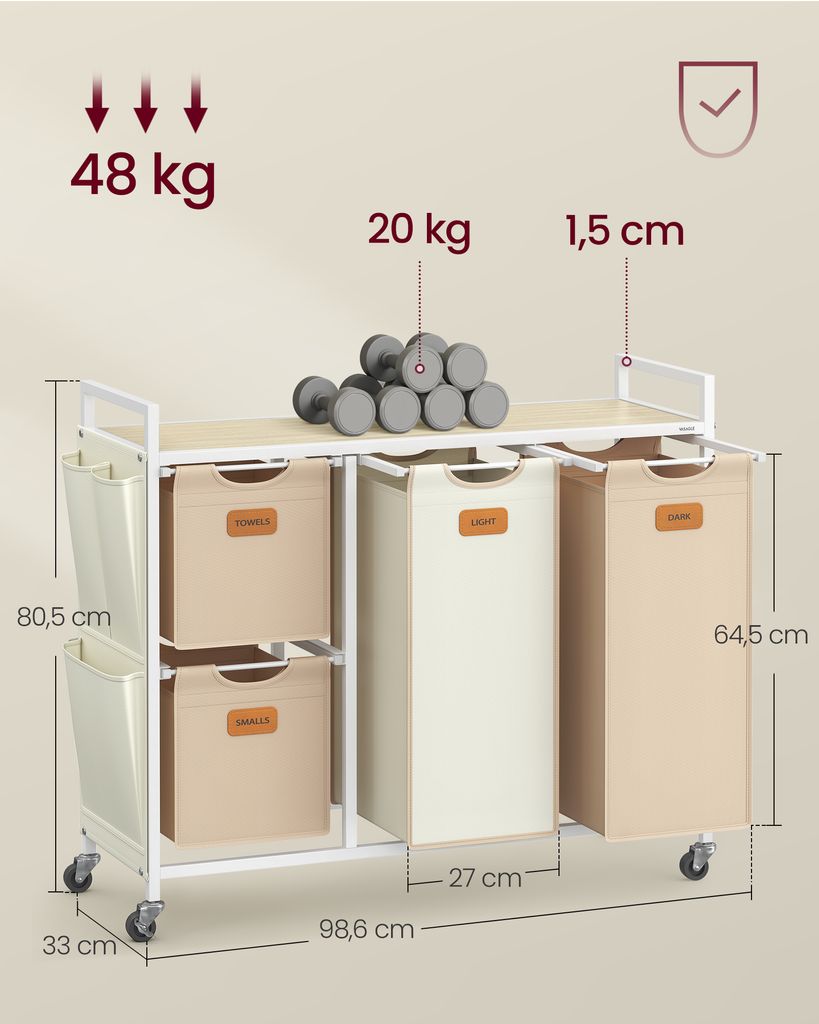 VASAGLE koš na prádlo se 4 přihrádkami, sběrač prádla 150 Obrázek produktu 5