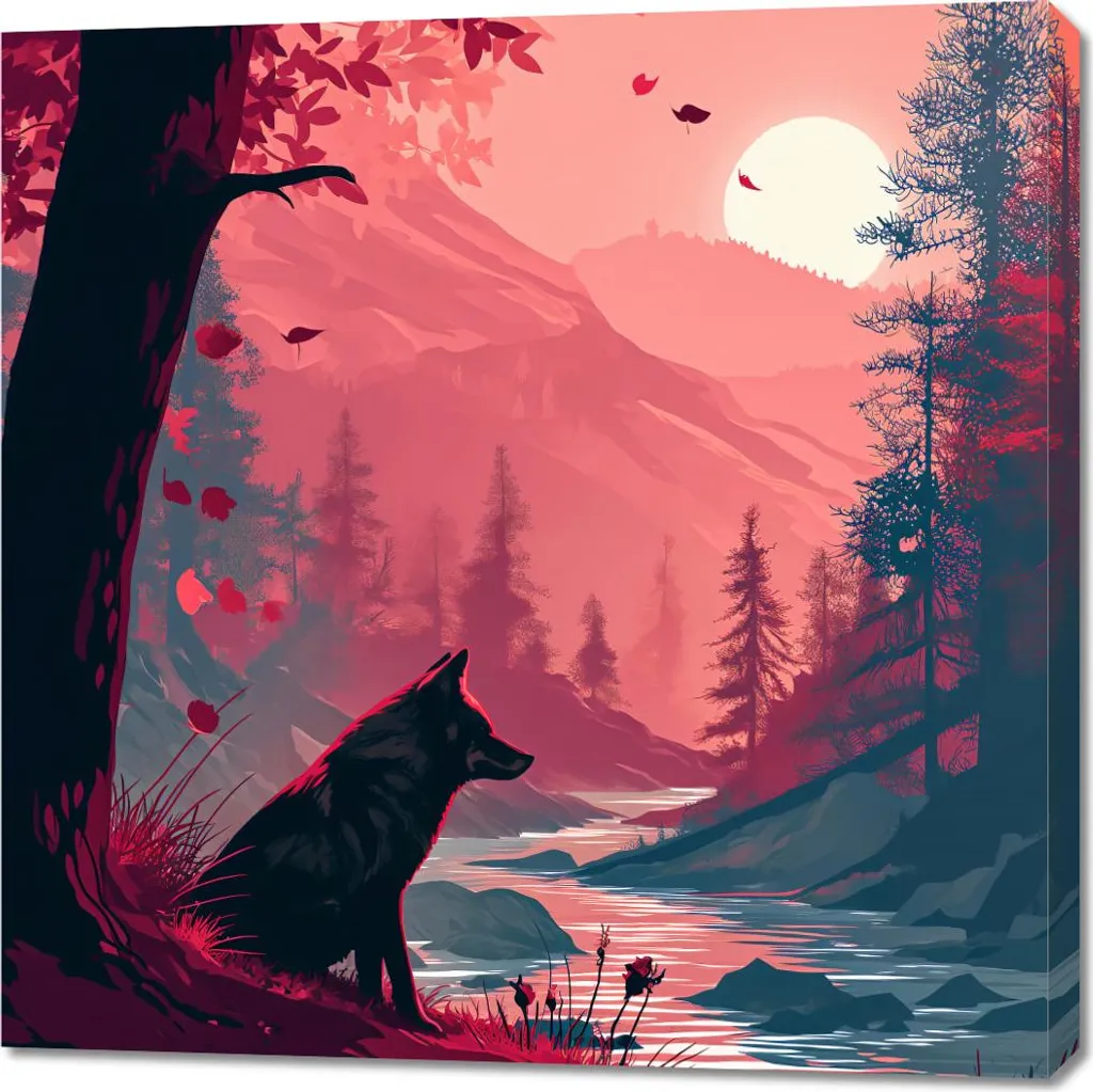 Tableau Loup 90x90 cm Haute Définition - Toile Canvas Motif Forêt Dense