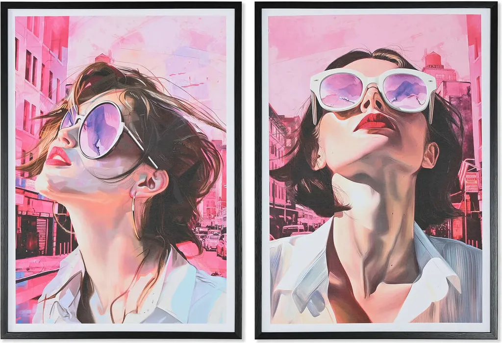 Décoration Murale Salon : Lot de 2 Tableaux Femme Moderne Rose 50x70