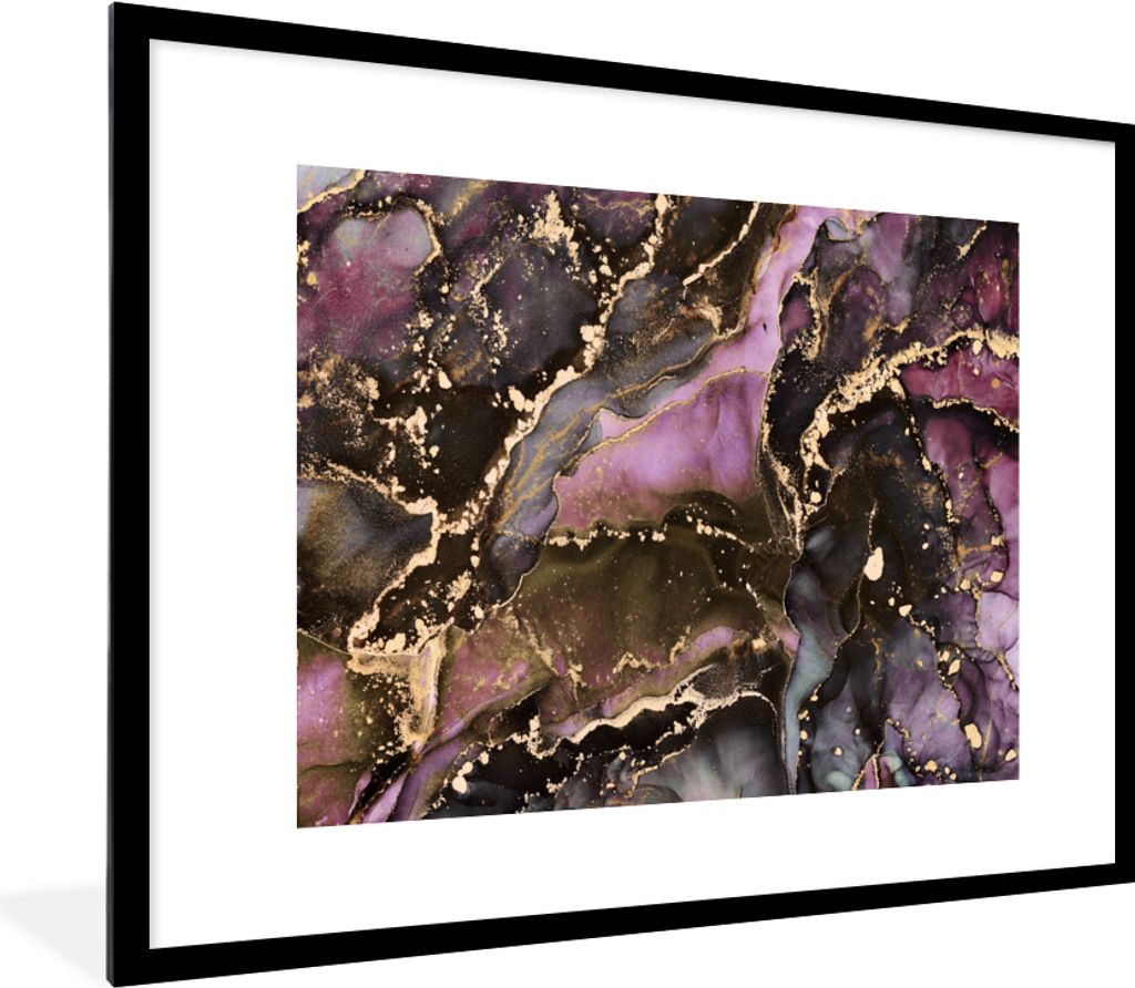 MuchoWow Gerahmtes Poster Marmor - Gold - Stein - Abstrakt 80x60 cm - Poster mit Schwarzem Bilderrahmen Wandposter Rahmen Foto Bilder - Schlafzim...