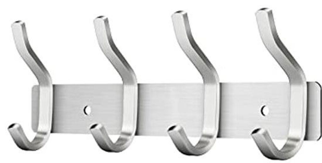 Ultiluxe Wandhaken Garderobehaken - 4 Haken - Doppelhaken aus Edelstahl - Platzsparendes Design - Silber