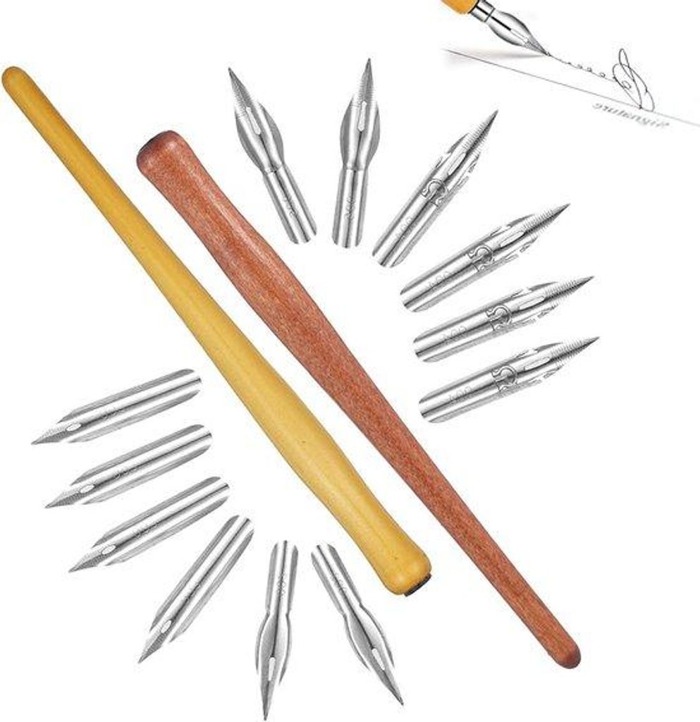 Ein künstlerisches Schreibset für Kalligraphie mit gestutzter Feder, ideal für Schriftkünstler.
