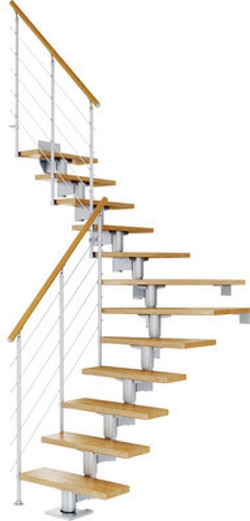 Pertura Mittelholmtreppe Chiron Eiche Leimholz Perlgrau 1/4 gewendelt unten links/rechts 75 cm 13 Stufen / 14 Steigungen