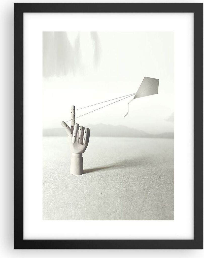 Gerahmtes Poster - Schwarzer Rahmen - Modern Hand Drachen - 30x40 cm - Wand Bild - Wanddeko - Wandbilder - Kunstposter - Wandposter - Bilderrahmen ...