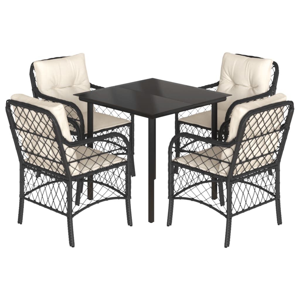vidaXL 5-tlg. Garten-Essgruppe mit Kissen Schwarz Poly Rattan