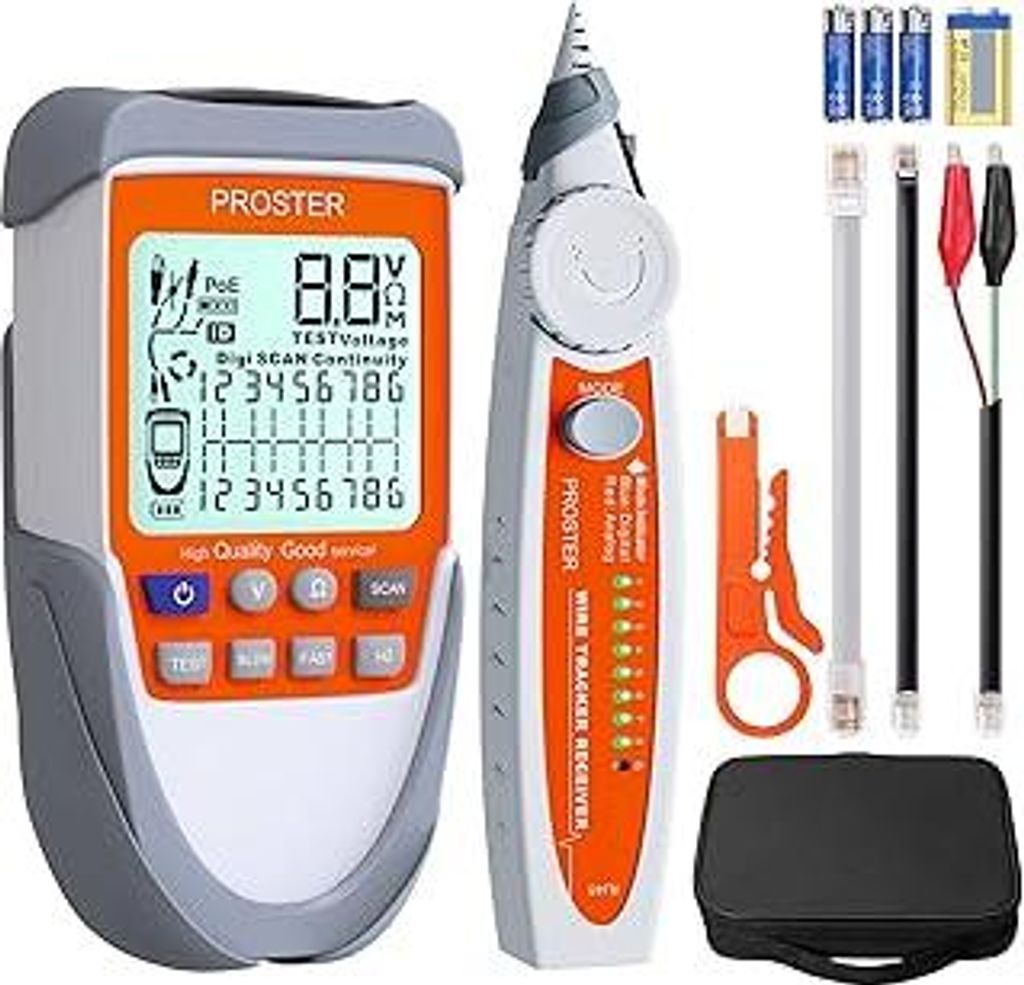 Proster Wire Tracker Netzwerk kabeltester mit POE-Test netzwerk Testgerät LCD-Netzwerkkabeltester Line Finder Kontinuität Batteriespannung Polari...