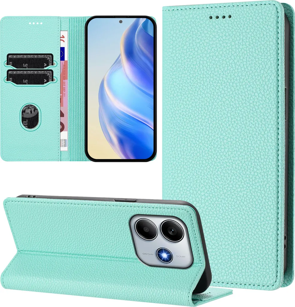 Cover Portafoglio Con Supporto Per Xiaomi Redmi Note 14 4G - Custodia In Pelle Con Fiori E Foglie, Magnetica E Antiurto
