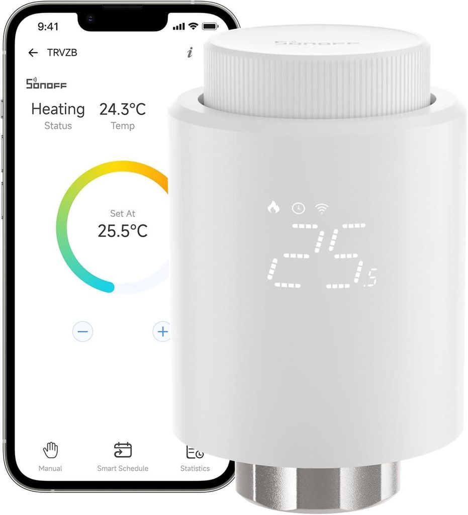 SONOFF Smart Heizkörperthermostat TRVZB, Smart Heizungsthermostat mit App-Funktion, Zigbee Thermostat Benötigt Zigbee 3.0 Hub, kompatibel mit Ama...