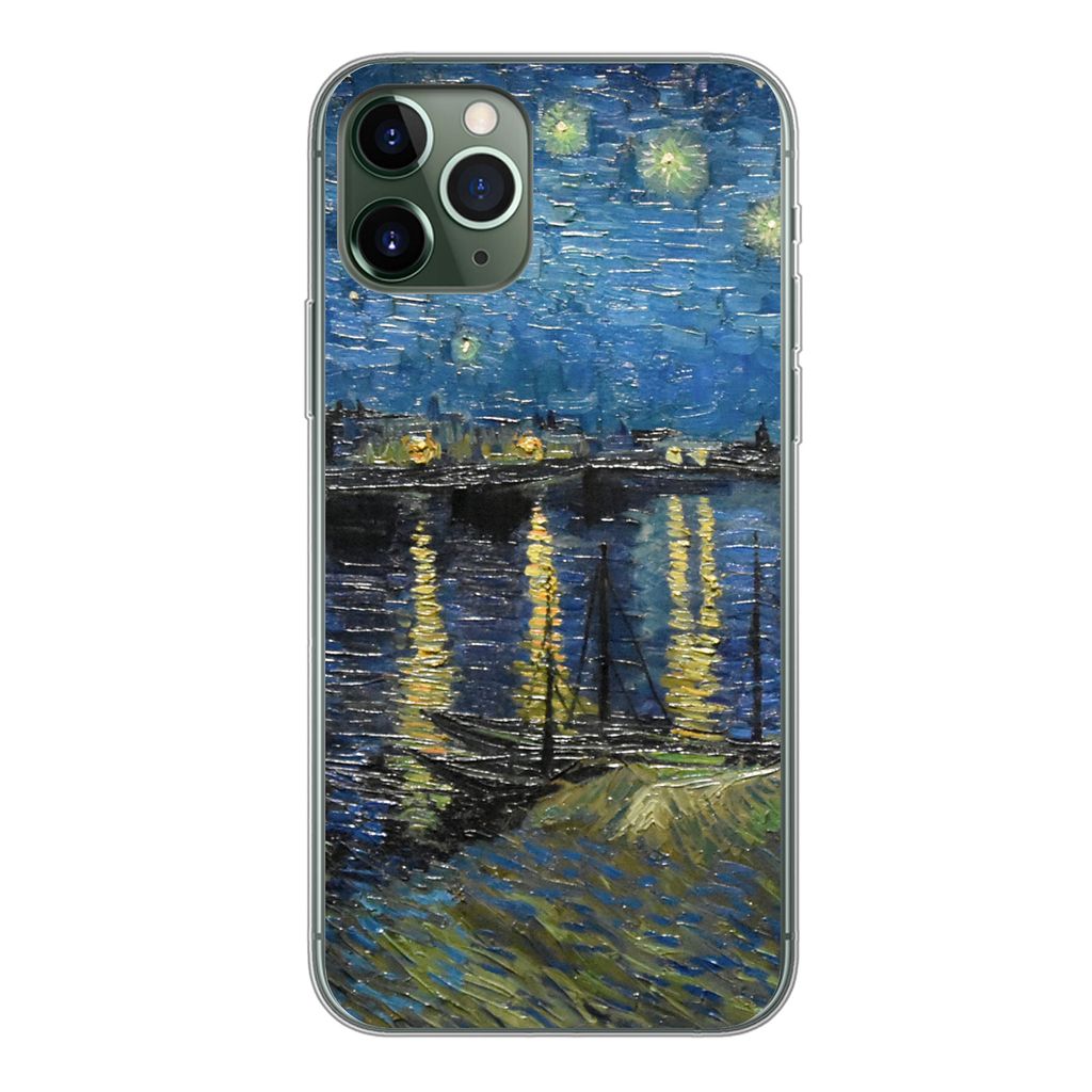 MuchoWow Handyhülle Schutzhülle Hülle für iPhone 11 Pro Sternennacht über der Rhone - Van Gogh - Kunst Silikon Softcase Handy Hülle - Handy