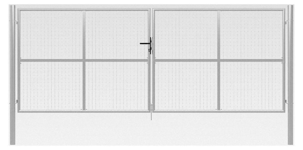 Doppeltor Doppelflügeltor Hoftor Einfahrtstor Gartentür, mit Schlüsseln, abschließbar, Gartentor aus verzinktem Stahl 415 x 200 cm silbern