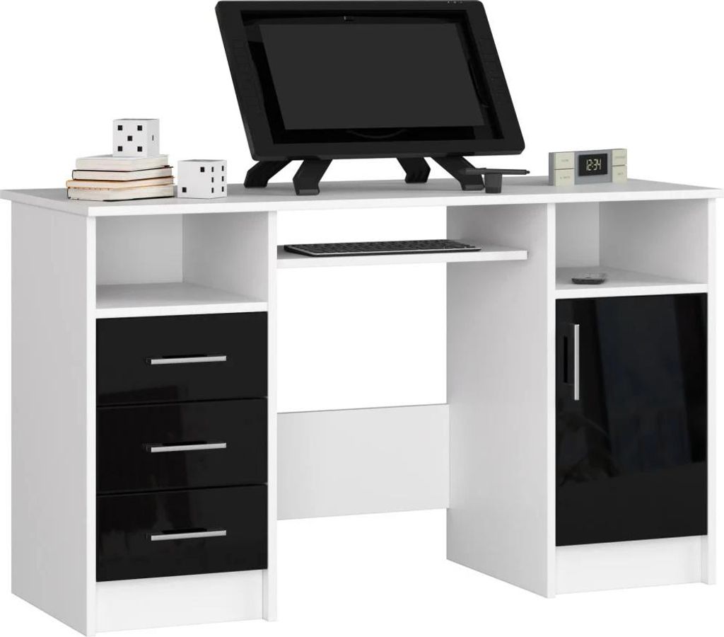 KARLION Computertisch - weiß/schwarz glänzend