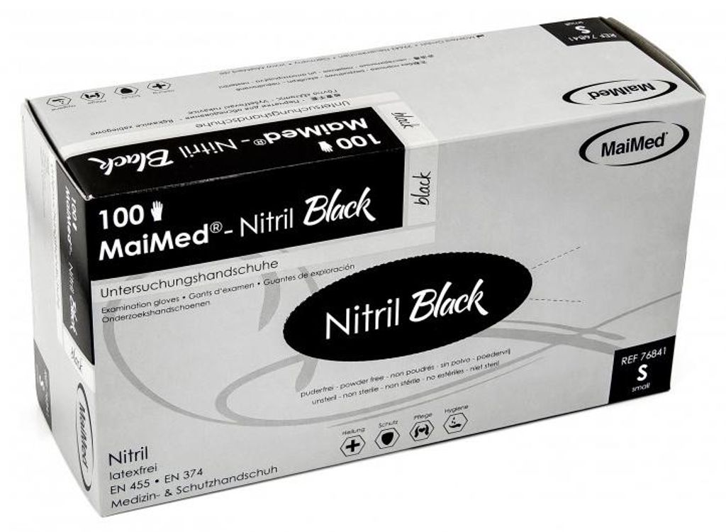 Maimed Black Nitril Handschuhe puderfrei schwarz 100 Stück Produktbild 