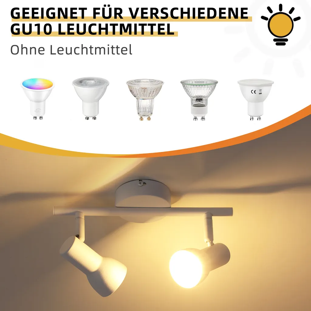 ZMH Faretto da soffitto 2 fiamme Lampada da soffitto corridoio Luce da soffitto Design moderno Faretto da interno bianco GU10 Spot da soffitto in metallo 350°Spot orientabili per camera da letto soggiorno cucina (senza lampadina) - 4