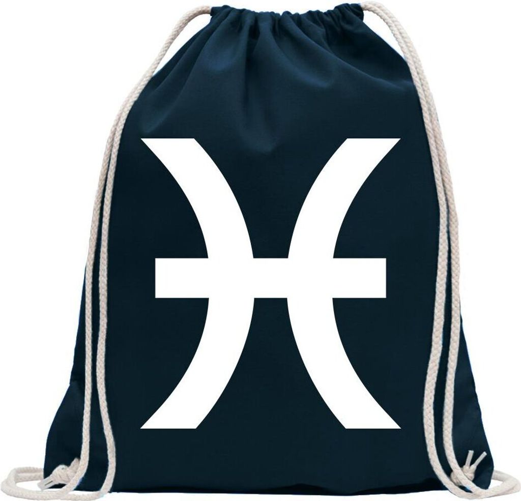 Kiwistar - Turnbeutel - dunkelblau - Fische Sternzeichen - Fun Rucksack Sport Beutel Gymsack Baumwolle mit Ziehgurt