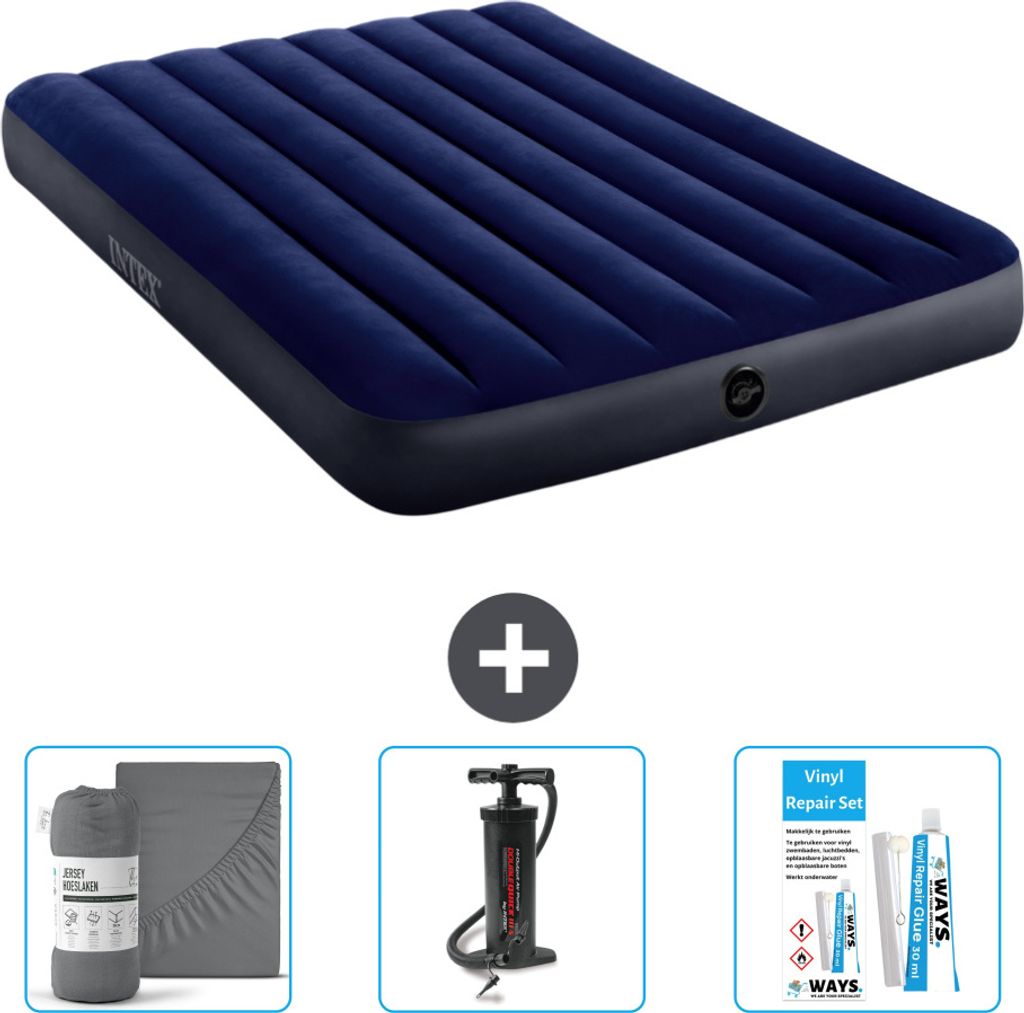 Intex Airbed - Doppelbett - 137 x 191 x 25 cm - Blau - Im Lieferumfang enthalten Spannbettuch - Pumpe en Reperaturset