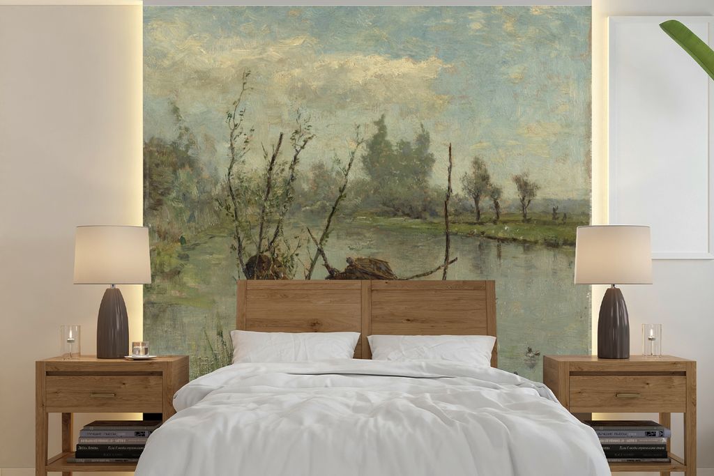 MuchoWow Fototapete für Wohnzimmer oder Schlafzimmer Wandtapete Vinyl Motivtapete Entennester - Gemälde von Paul Joseph Constantin - 240x240 cm...
