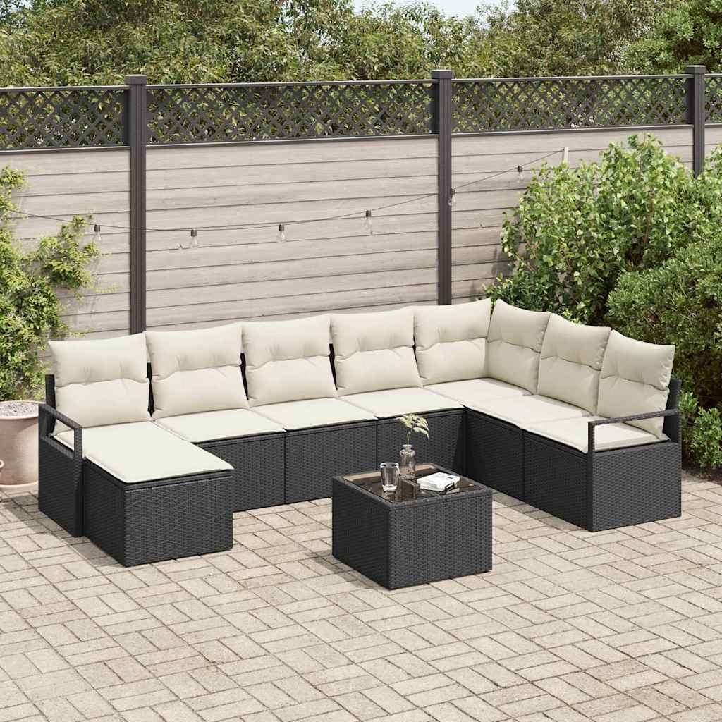 "Rabatt" Sofa Set mit Kissen 9 pcs - Gute Qualität - Schwarz Poly Rattan - Lounge-Dining set CC12554