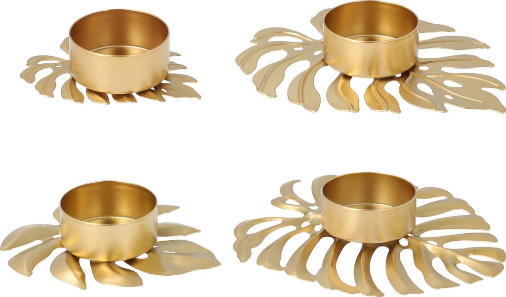 QUVIO Teelichthalter - Blatt - 4er Set - Verschiedene Größen - Teelichthalter - Kerzenhalter - Wohnaccessoires - Dekorative Accessoires - Metall ...