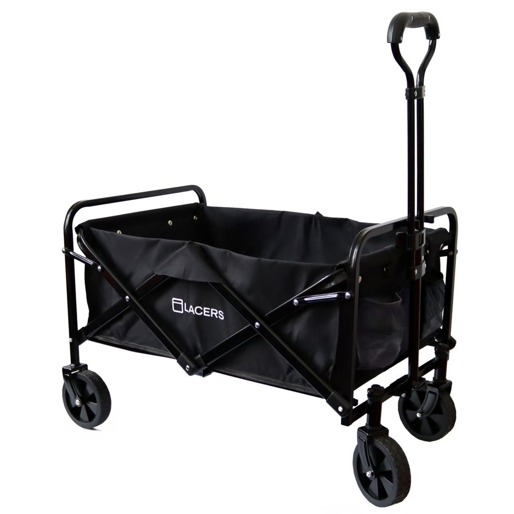 Lacers Petrolline Bollerwagen Faltbarer Handwagen mit 4 Rädern - Belastbarkeit 60Kg - 80L -für Camping, Garten, Strand und Einkäufe ( schwarz )