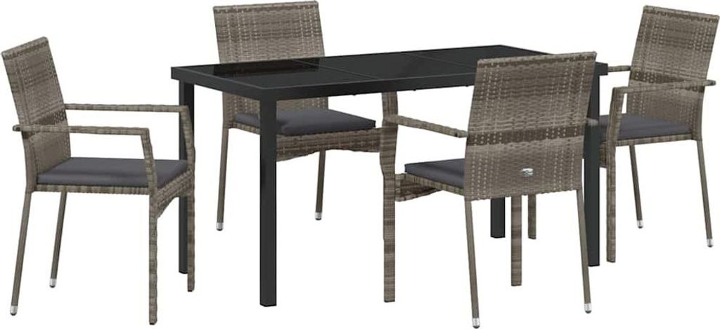 Garten Essgruppe mit Kissen 5 pcs Grau Poly-Rattan