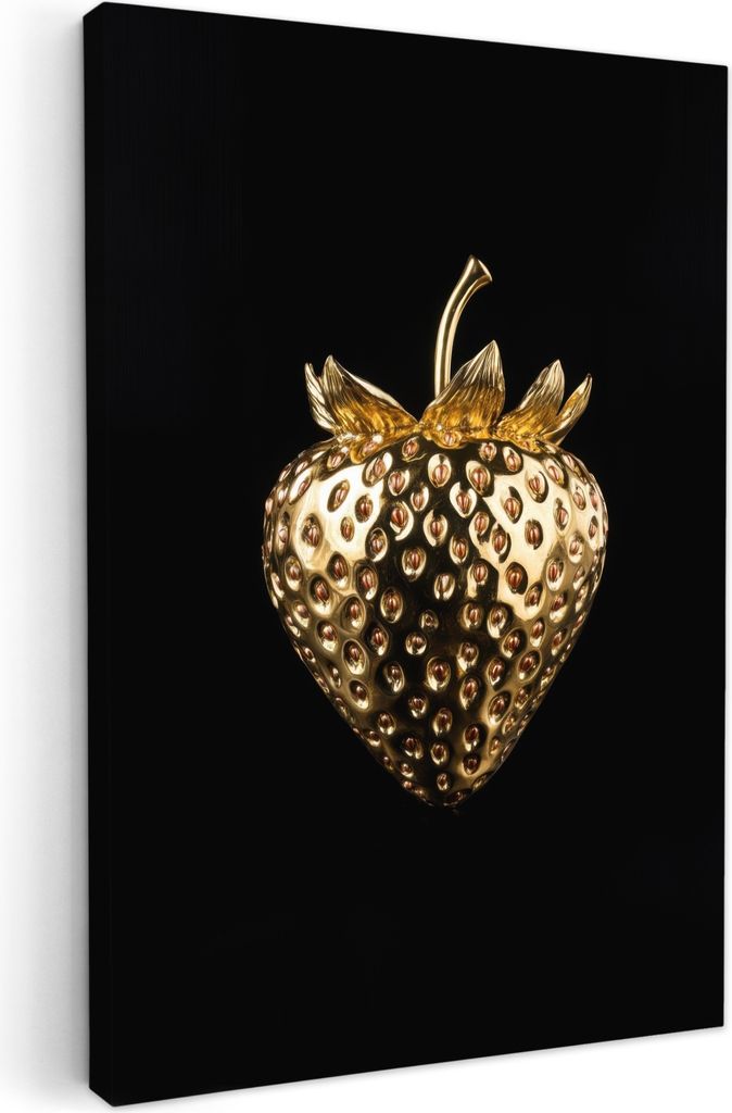 Leinwand Bilder 80x120 cm - Gold - Erdbeere - Schwarz, Wandbilder, Wanddeko Wohnzimmer, Bild
