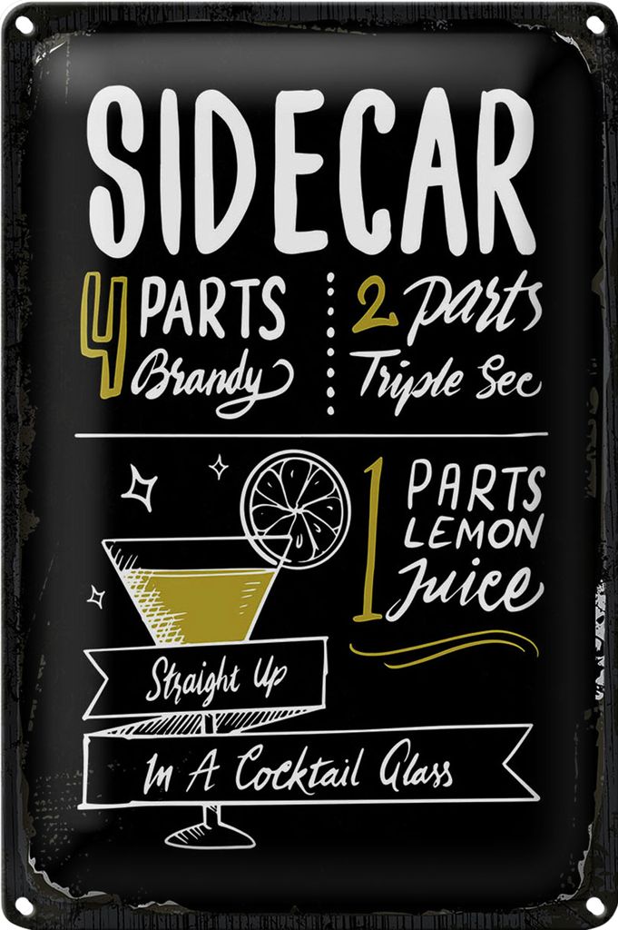 Blechschild Rezept Sidecar Cocktail Recipe 20x30cm