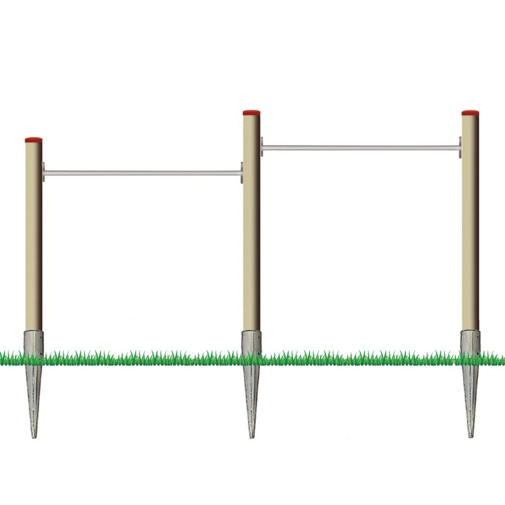 Turnreck aus Lärchenholz Durchmesser 12 cm mit Edelstahl-Reckstange und Einschlaghülsen Größe: Doppelreck DLV