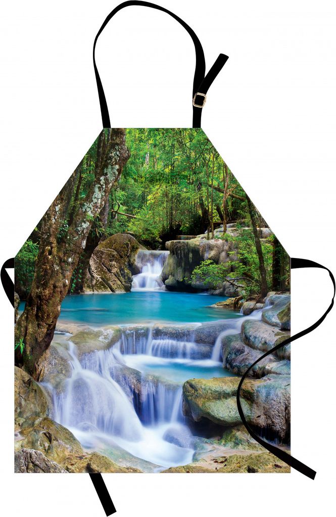 ABAKUHAUS Wasserfall Kochschürze, Feenhaftes Bild des asiatischen Wasserfalls durch die Felsen im Waldgeheimnis-Paradies, Höhenverstellbar Maschi...