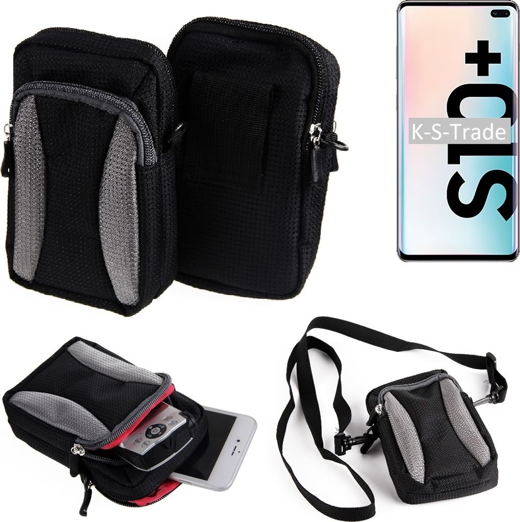 K-S-Trade Holster Schutz Hülle kompatibel mit Samsung S10+ 128GB Handy Hülle Gürteltasche Umhängetasche mit Zusatzfach schwarz