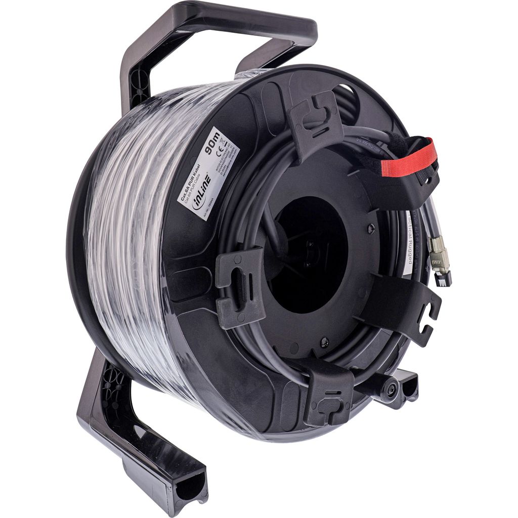 InLine Netzwerk-Kabeltrommel IP67 Outdoor PUR, Cat.6A S/FTP, 90m, 90 m, Cat6a, S/FTP (S-STP), RJ-45, RJ-45, Schwarz