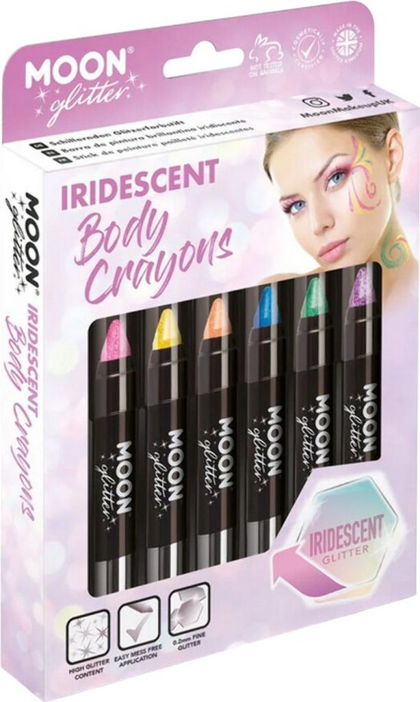 Moon Glitter - Wachsmalstifte für Gesichtsmalerei, Schimmer 6er-Pack SM2467 (Einheitsgröße) (Pink/Gelb/Orange/Blau/Grün/Violett)
