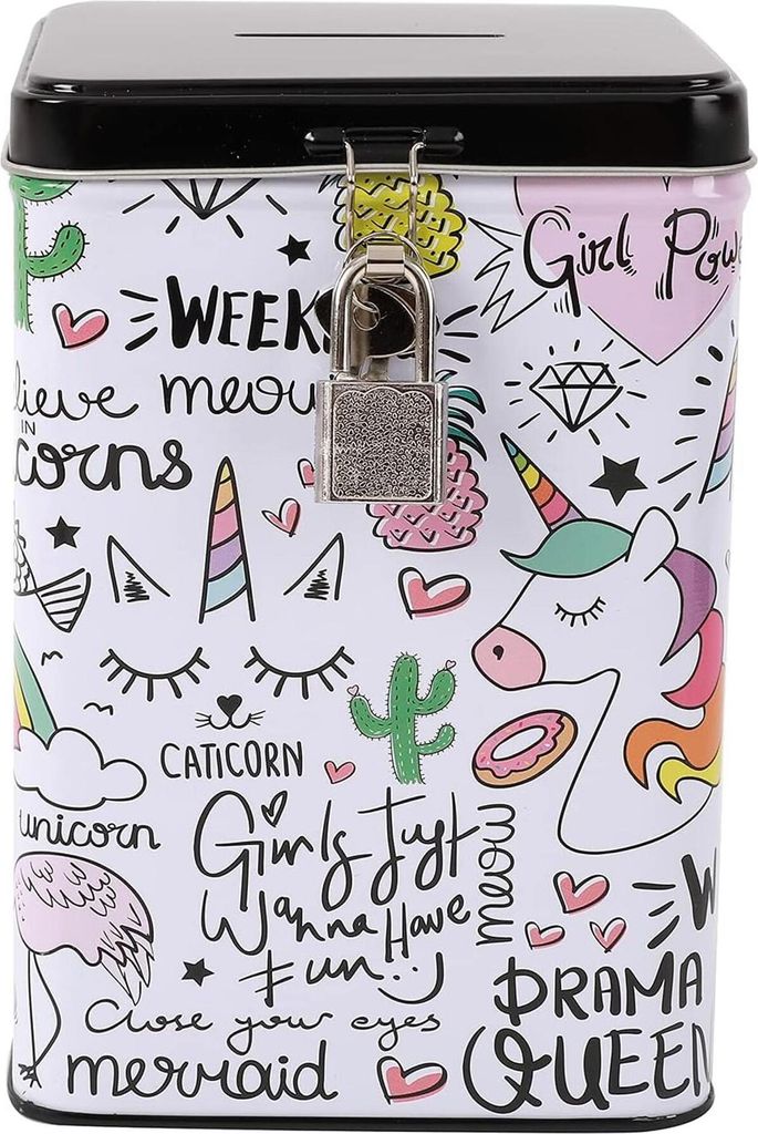 I-TOTAL Spardose Vorhängeschloss Schlüssel Sparbüchse Metall Einhorn