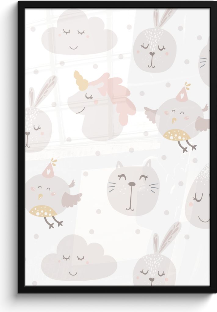 MuchoWow MuchoWow Gerahmtes Poster Tiere - Pastell - Design - Kinder - Jungen - Mädchen - Baby 60x90 cm - Poster mit zchwarzem Bilderrahmen - ...