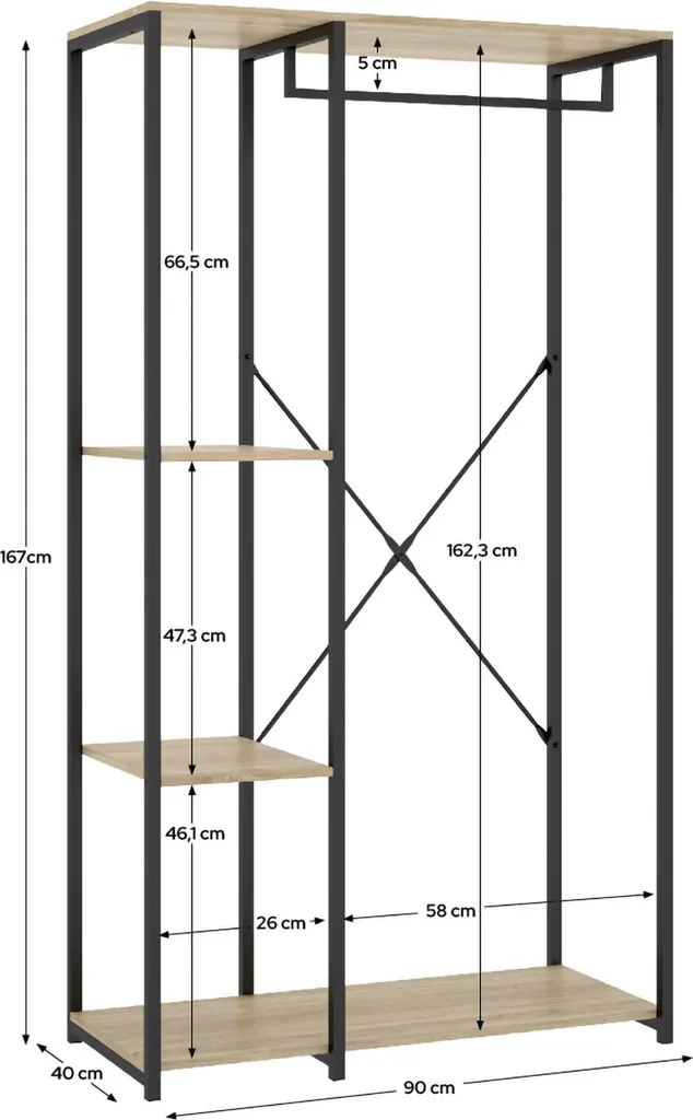 Armoire fine 3 étagères Clovis chêne brun : meuble haut compact