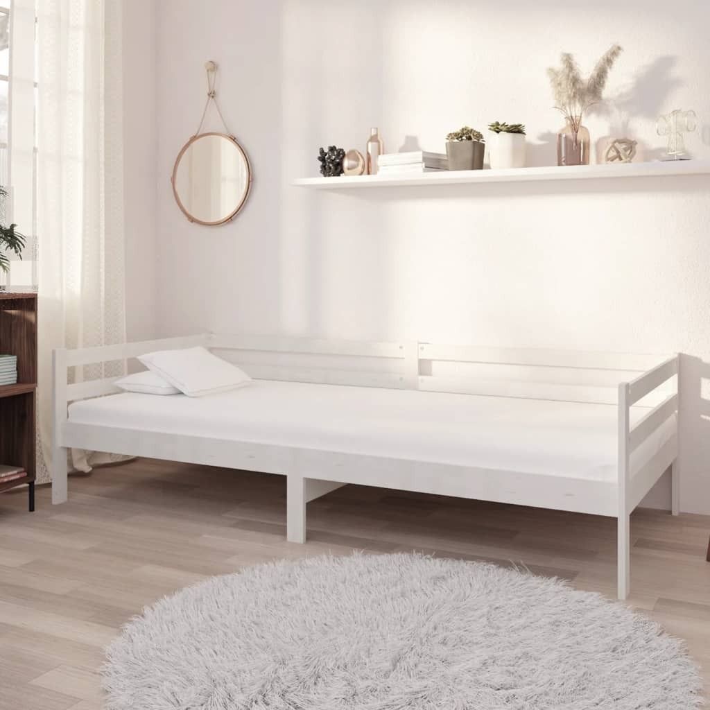 Tagesbett mit Matratze 90x200 cm Weiß Kiefer Massivholz , Klassische Betten Design 2024