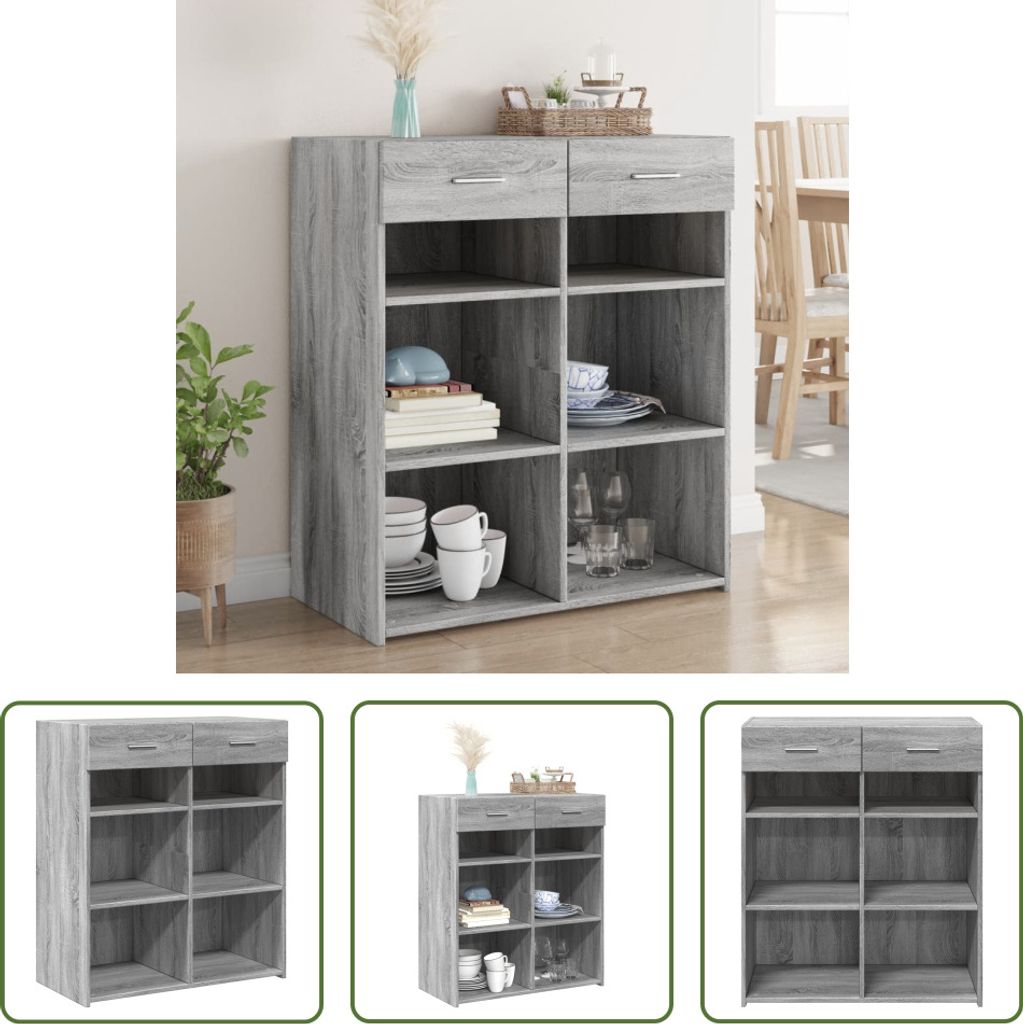 The Living Store Sideboard Grau Sonoma 80x42,5x93 cm Holzwerkstoff