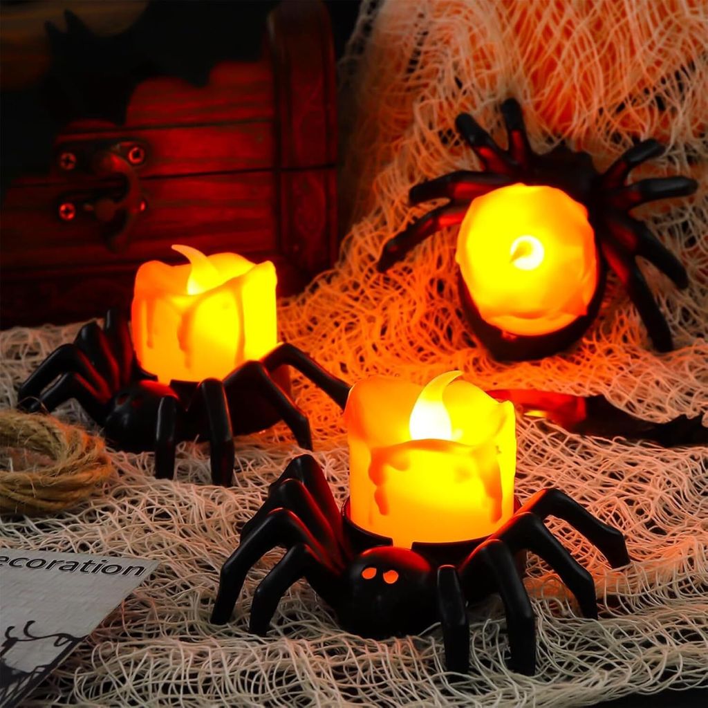 Confezione da 2 lanterne di zucca di Halloween, decorazioni per l'atmosfera, candele elettroniche a LED, luci a ragno, decorazioni notturne | Leroy Merlin