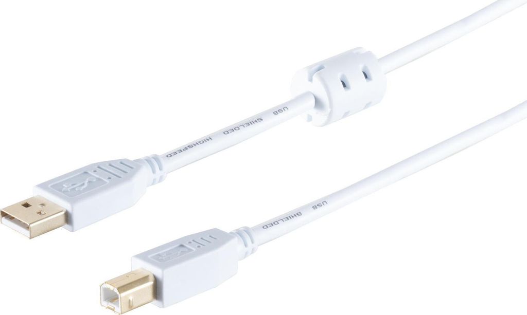 S/CONN maximum connectivity USB High Speed 2.0 Kabel mit Ferrit, A/B Stecker, vergoldete Kontakte, USB 2.0, weiß, 5,0m (77025-WF)