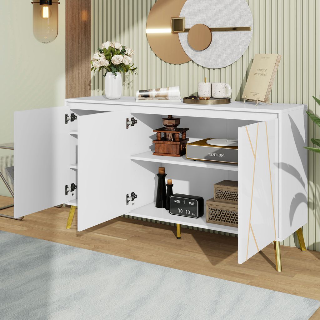 Sideboard 120cm Marineblau - Moderner Buffetschrank Mit 4 Türen