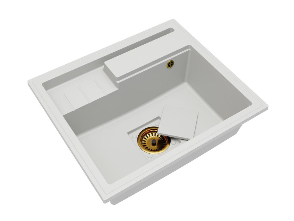 Granitový dřez ELITE 6052 BÍLÝ + zlatý sifon 60 x 52 x Obrázek produktu 