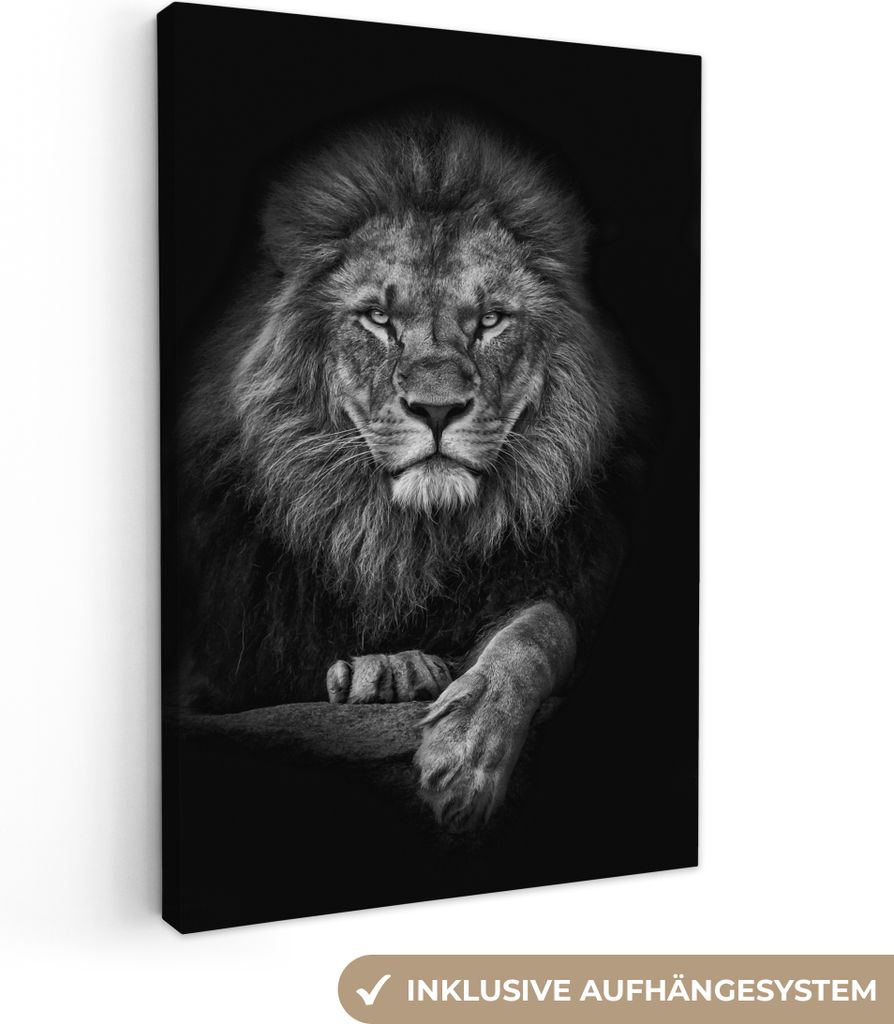 Wanddeko 40x60 cm - Tiere - Löwe - Schwarz - Weiß, Deko Wohnzimmer, Bilder, Wanddeko