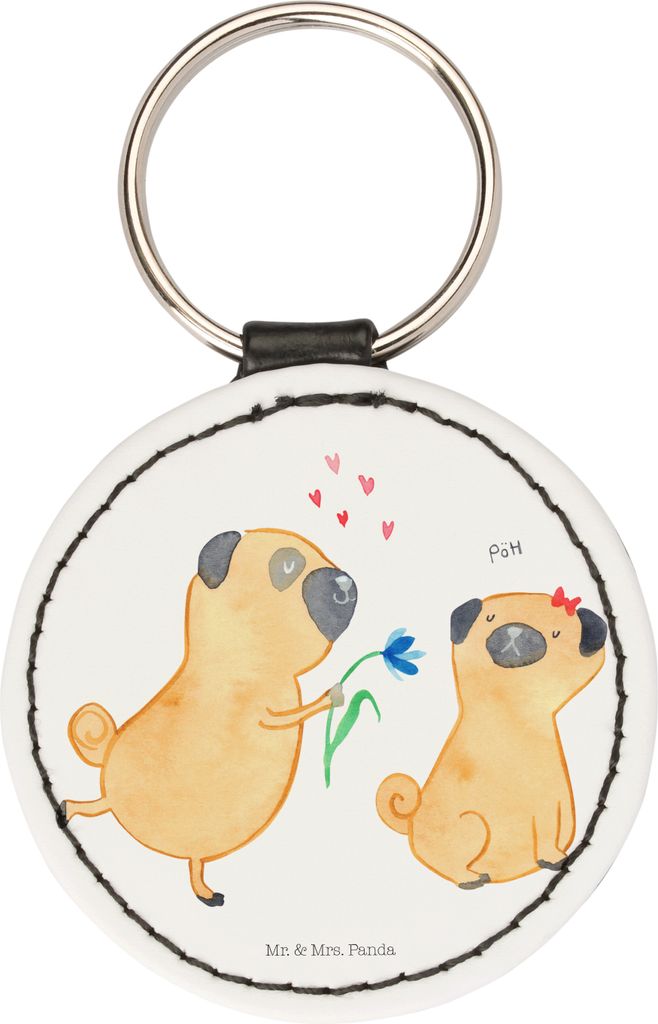 Mr. & Mrs. Panda Anhänger Mops Verliebt - Weiß - Geschenk, mini schlüsselanhänger, Knuffig, schlüssel, Hund, Vierbeiner, Taschenbaumler, Partn...