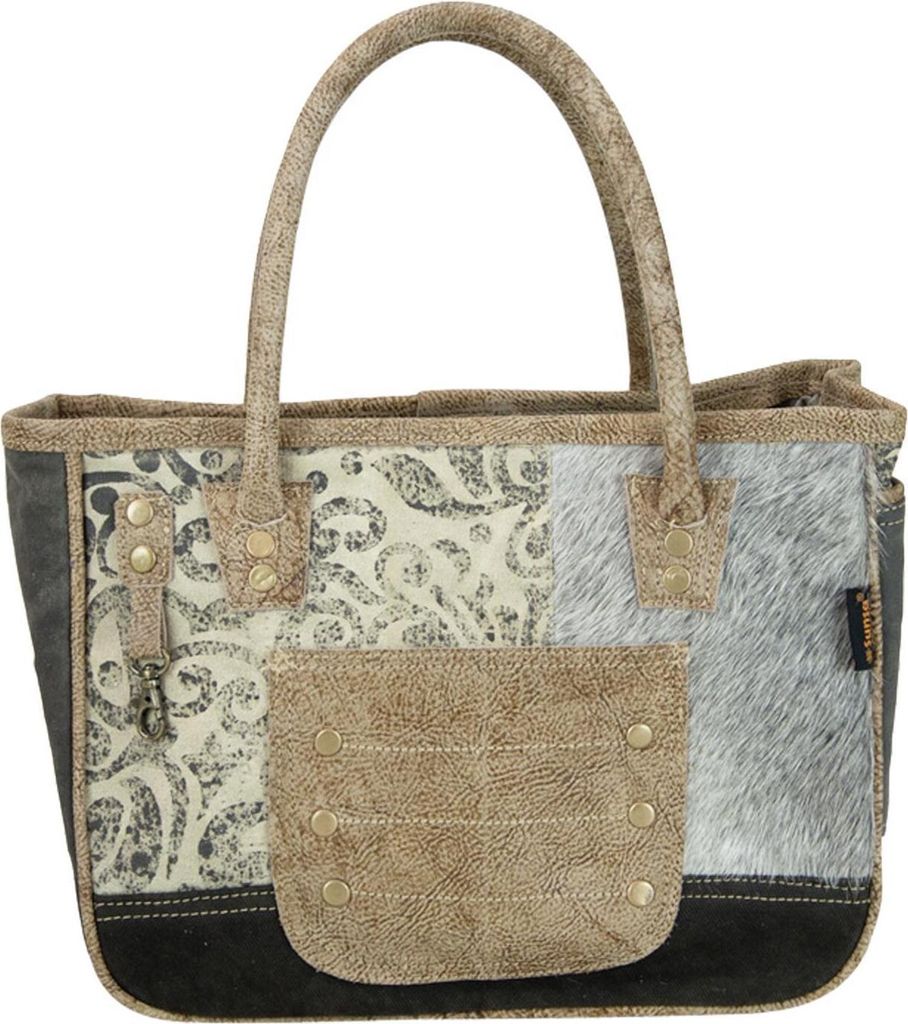Sunsa Vintage 51912 Handtasche aus Canvas, Leder und Fell für Damen